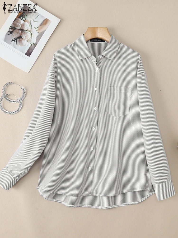 ZANZEA Casual Commuting Chemise Femme Womens Basic 2025 Spring Striped Shirts Turn-Down Collar Long Sleeve Elegant Tunic Tops 250310