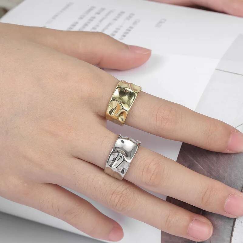 Vintage Irregular Pleated Wide Opening Ring For Women Fashion Geometric Gold Sier Color Punk Adjustable Rings Jewelry Gifts