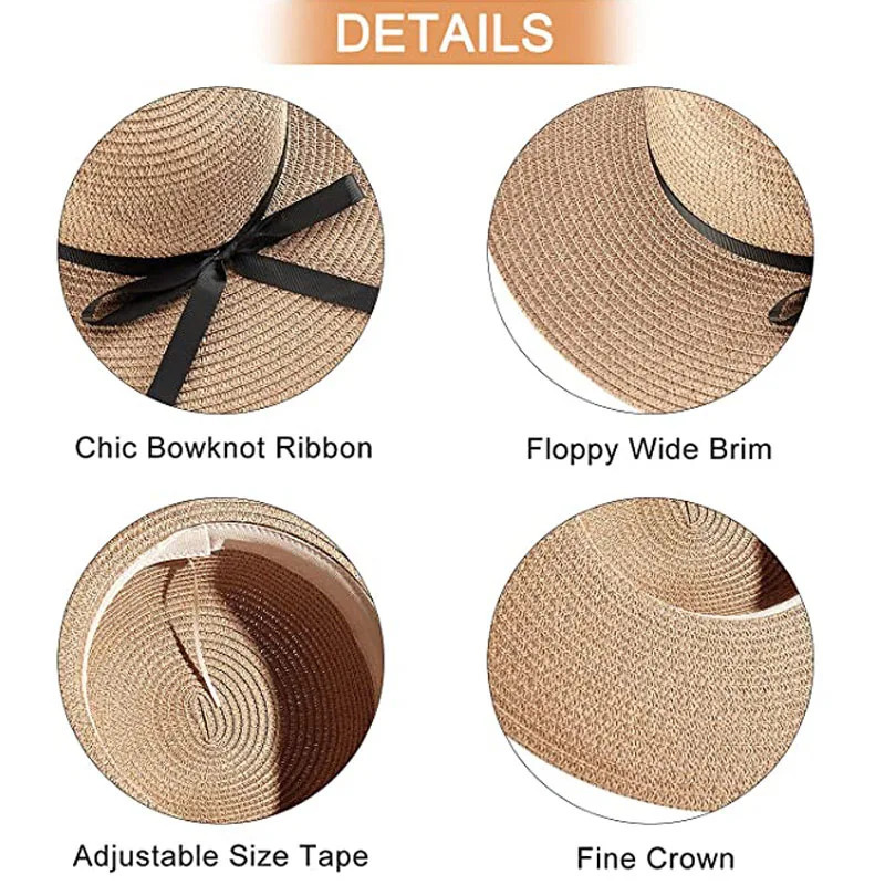 Summer Simple Floppy Sun Hat Womens Wide Brown Beach Hat Girls Seaside Travel Folding Straw Hat Sunscreen UV Protective Womens Hat 250314