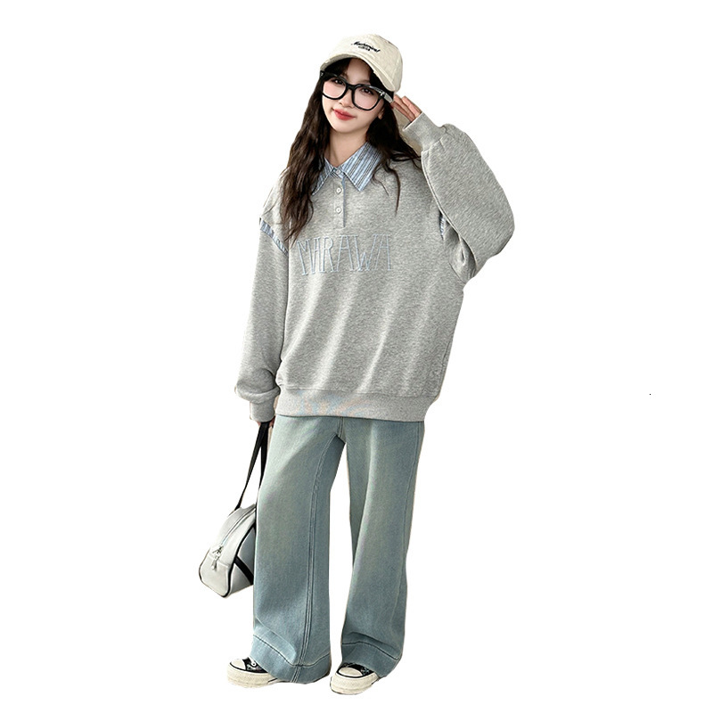Ddmyshoesvip Girls Hoodie New Western Style Girls Casual Clothes Mid Size Children S Spring And Autumn Style Lapel Top