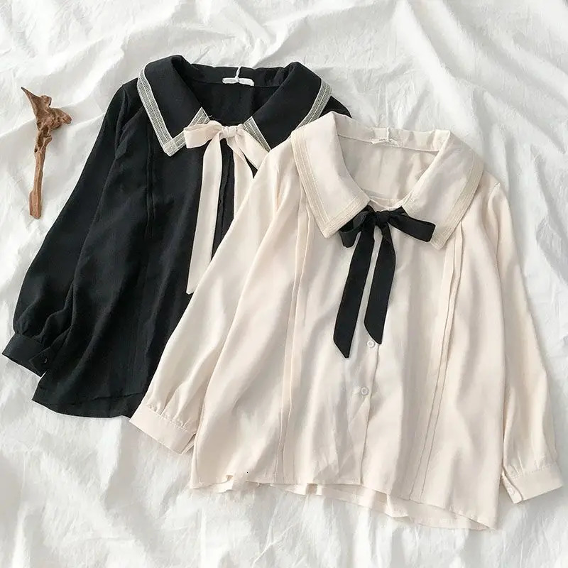 Large Size Niche n Sense Single-breasted Women Shirt Autumn Korean Lace-up Bow Blouse Female Solid Color Women Shirt 250310