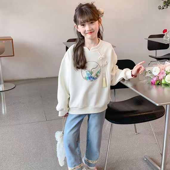 Ddmyshoesvip Girls Hoodie Western Style Spring And Mid To Large Children S Long Sleeved Top New Girls Autumn Outfit