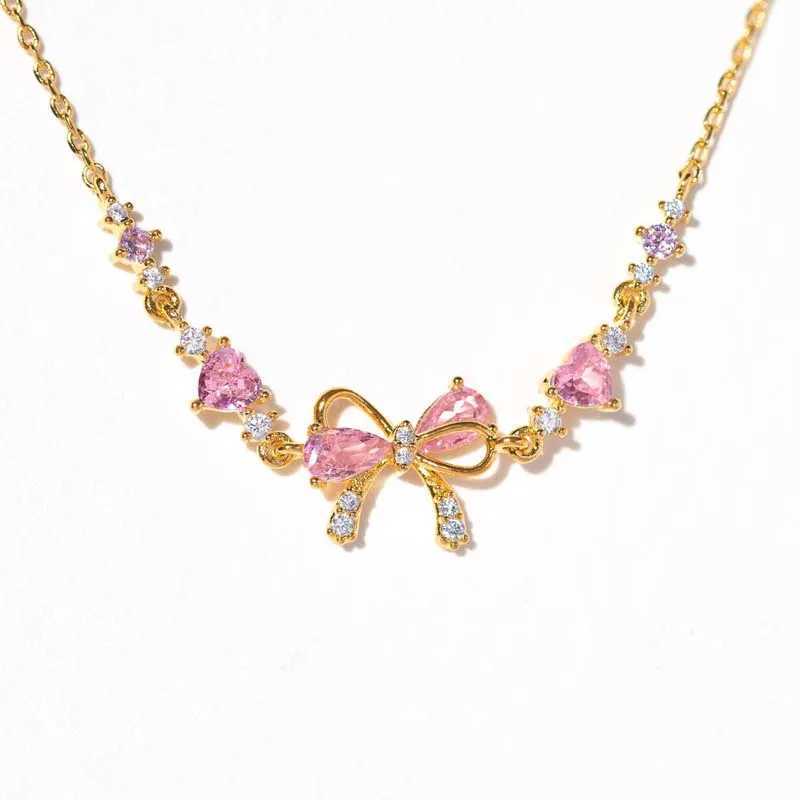 Y2K Pink Zircon Bow Heart Chain Bracelet Suitable for Womens Exquisite Sparkling Crystal Adjustable Bracelet Birtay Jewelry GiftXJ250315
