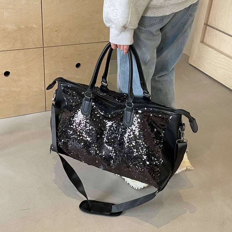 2025 New Large Capacity PU Solid Color High Quality Travel Handbag with Sparkling Zipper Designer Fashion Single Shoulder Multi functional Soft Crossb