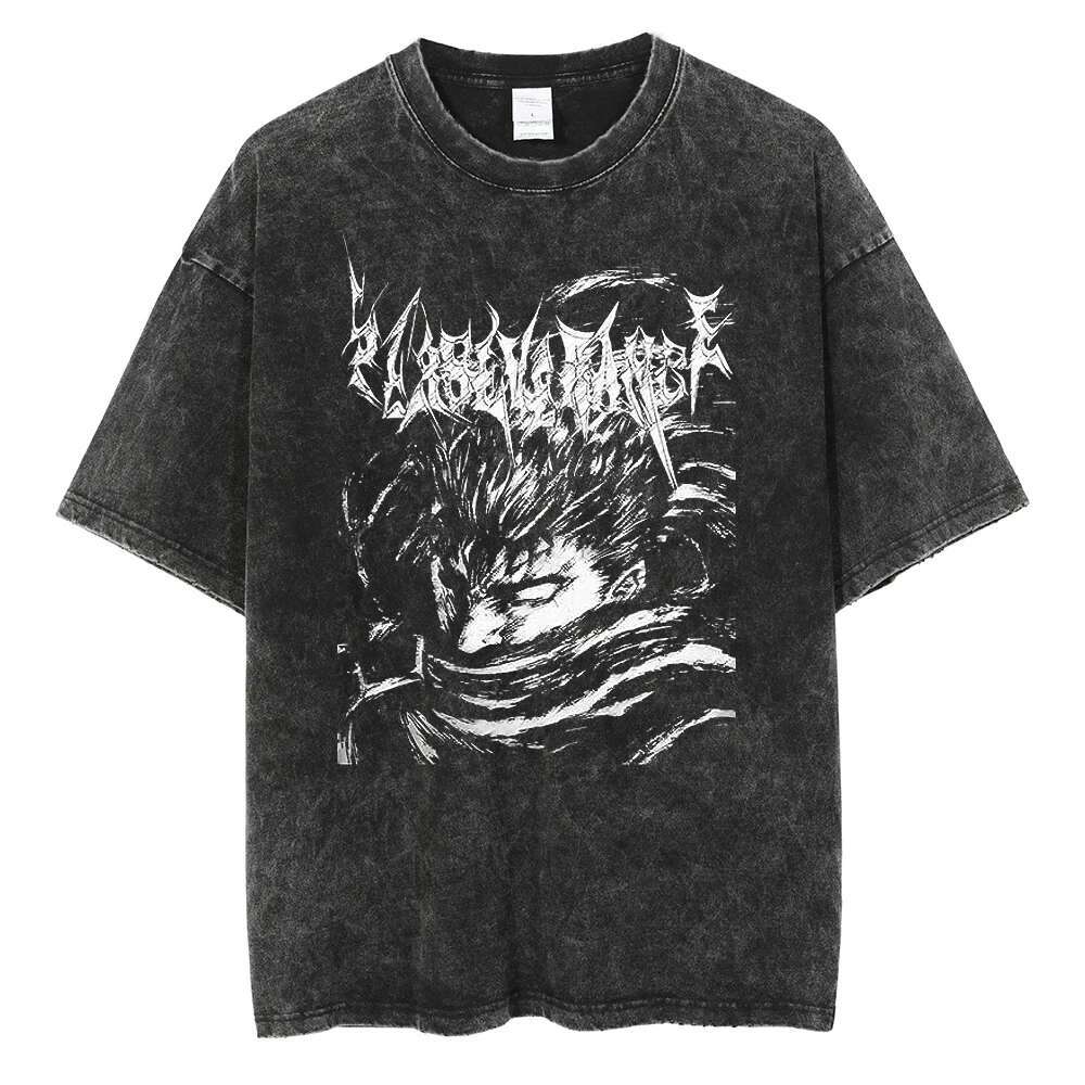 Men Haruku Black Washed T-Shirt Hip Hop Streetwear Japan Anime Graphic Cotton Casual Tshirt Summer Short Sleeve Tops T Shirt