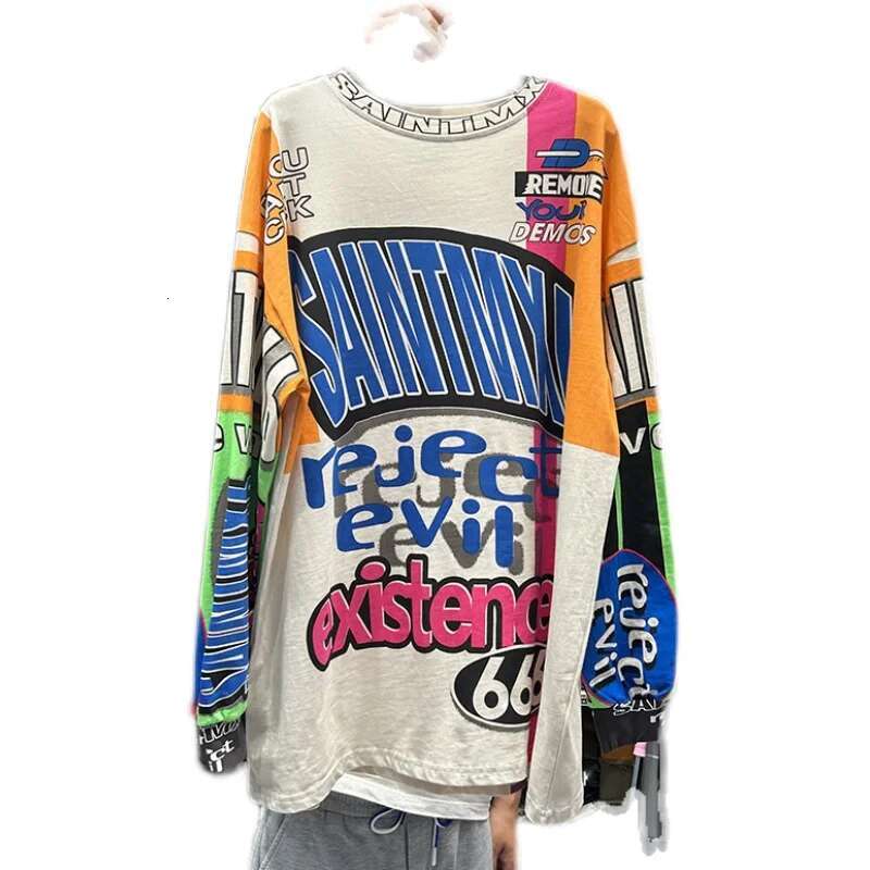 Fashionable Letter Printed Loose Long Sleeves T-Shirt Women's 2023 Spring And Autumn Round Neck Pullover Mid-Length Cotton Top