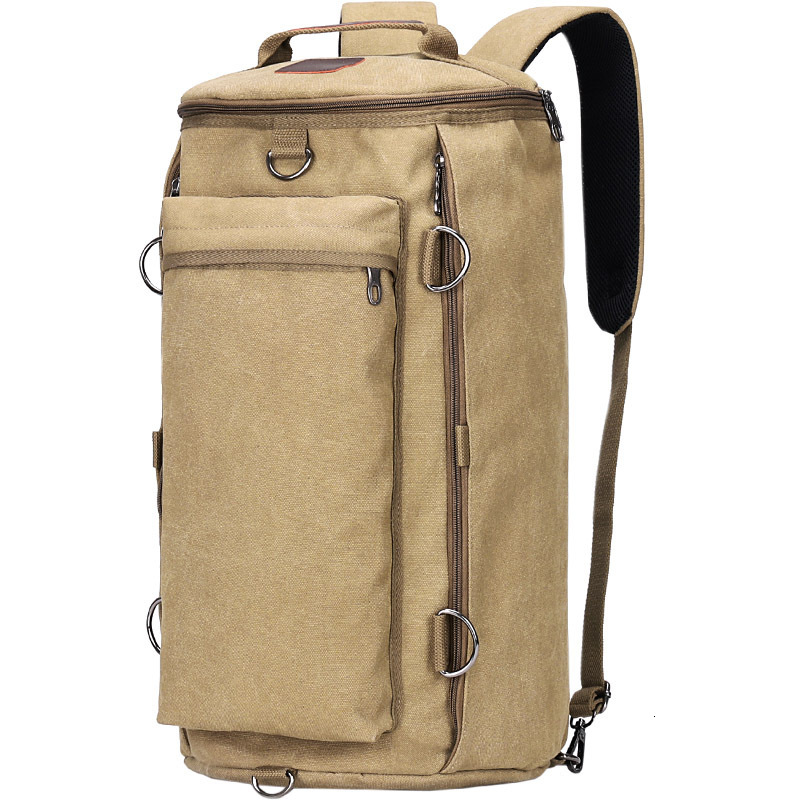 Fashionable bag, large capacity men's outdoor travel sports cylindrical backpack, trendy canvas backpack