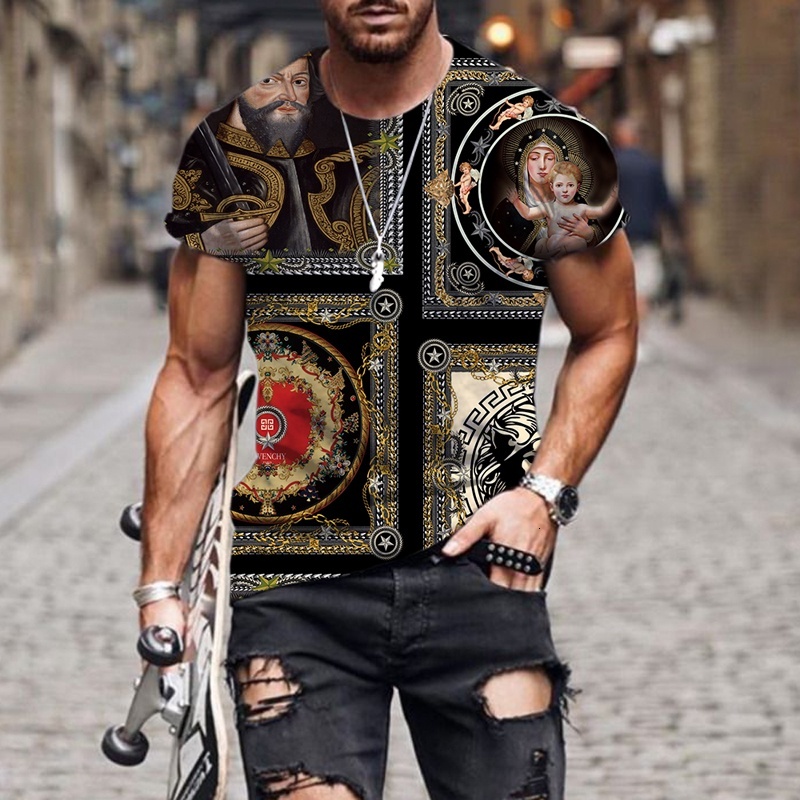 2025 New Summer Men's T-shirt 3D Black Totem Short Sleeve Designer Printed T Men's Fashion Shirt Trendy Brand Casual Neutral Clothing