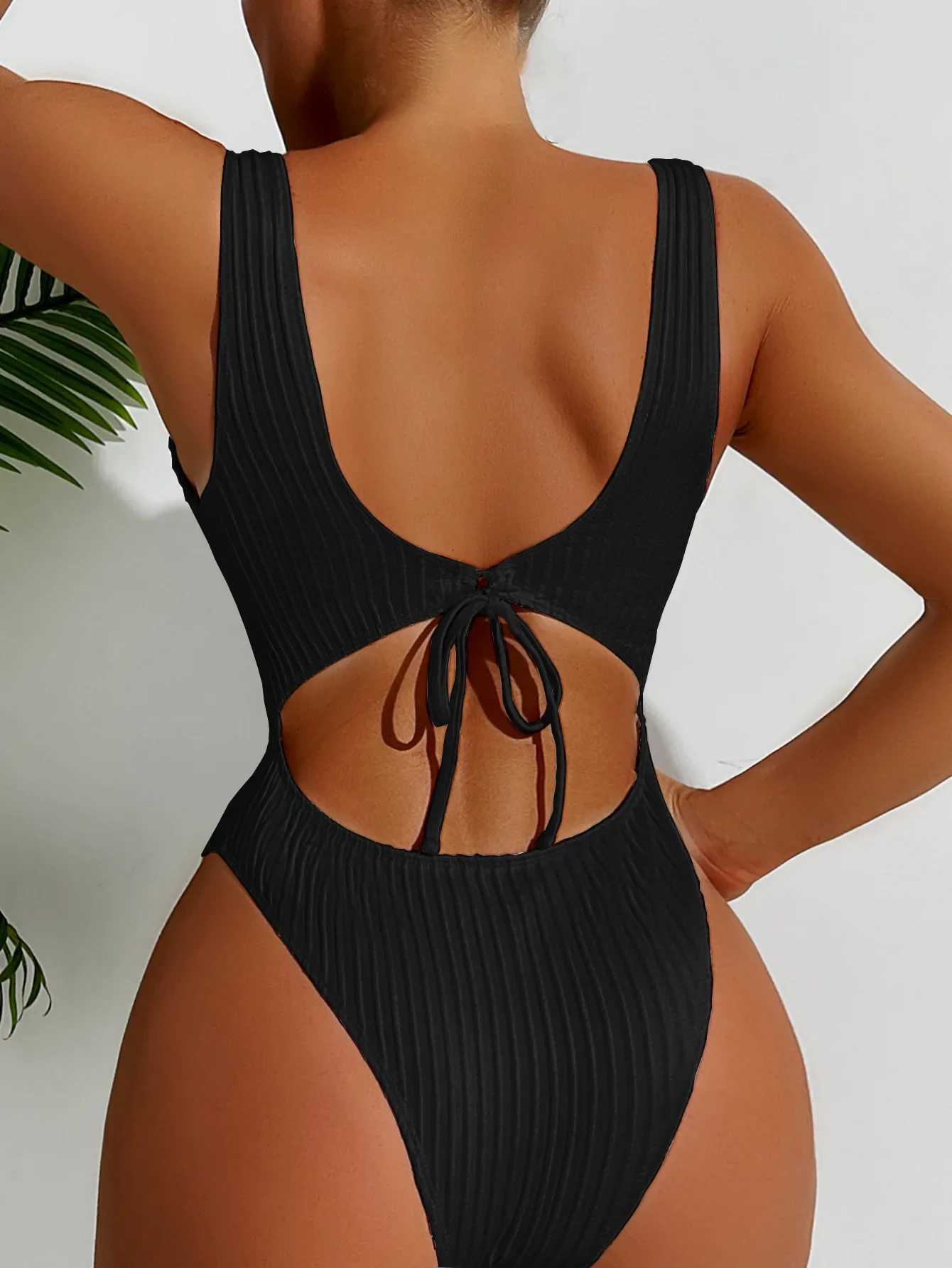 Womens solid color one-piece swimsuit for summer beach vacation Monokini conservative bikini ultra-thin ss swimsuit 2024 new itemXJ250315