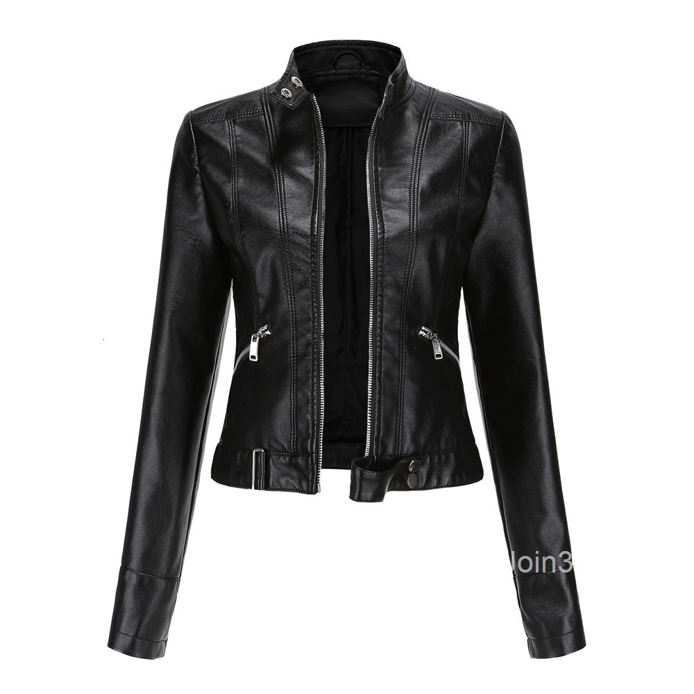 Fashion New Leather Dress Womens Short Jacket Spring and Autumn Stand Collar Jacket European Size