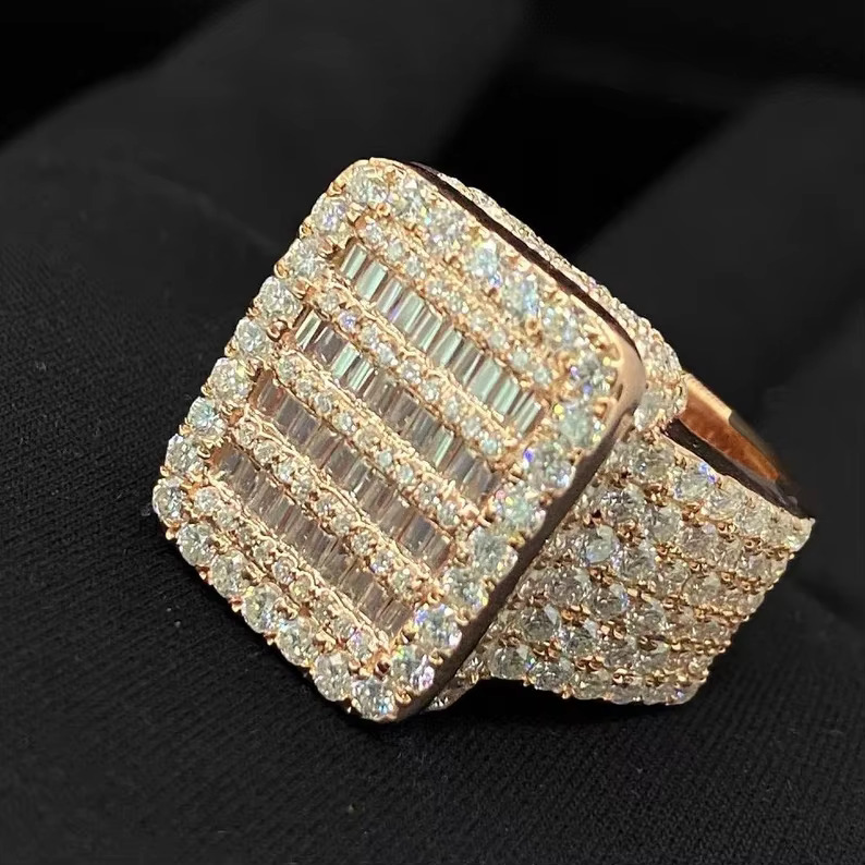 Rapper Style Hip Hop 925 Sterling Silver Moissanite Diamond Ring Baguette Cut Iced Out Luxury Custom Jewelry Ring for Men