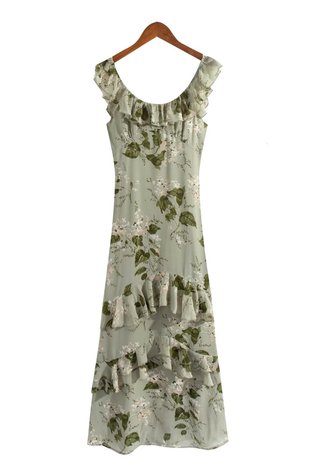 French Gentle Style Floral Suspender For Women's Summer Vacation Beach Dress, One Shoulder Strapless Fish Tail Long Dress