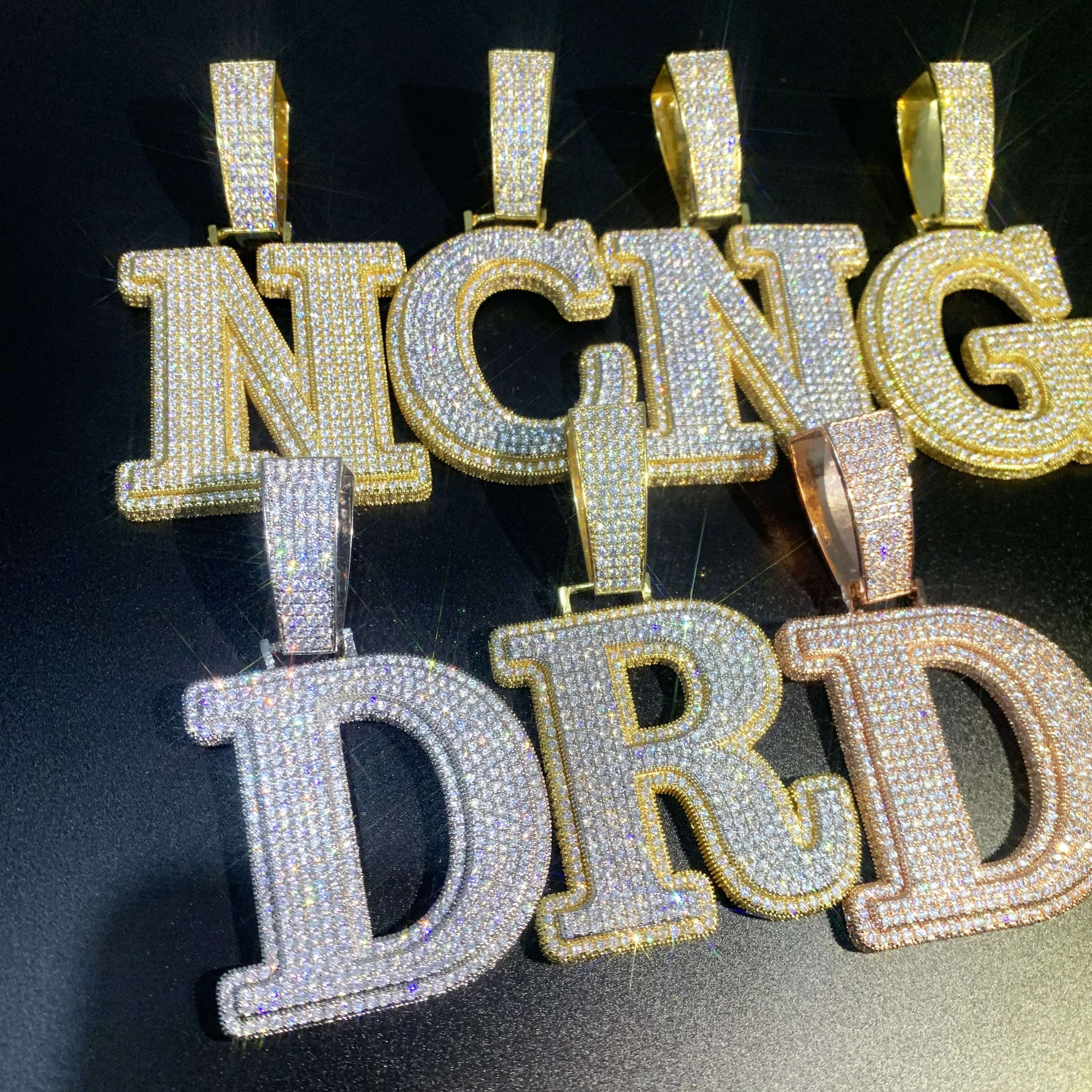 CUC Double Layer Initials Letter Pendant Iced Out CZ Zircon Hip Hop Necklace For Men Women Chain Customized Jewelry Single A-Z