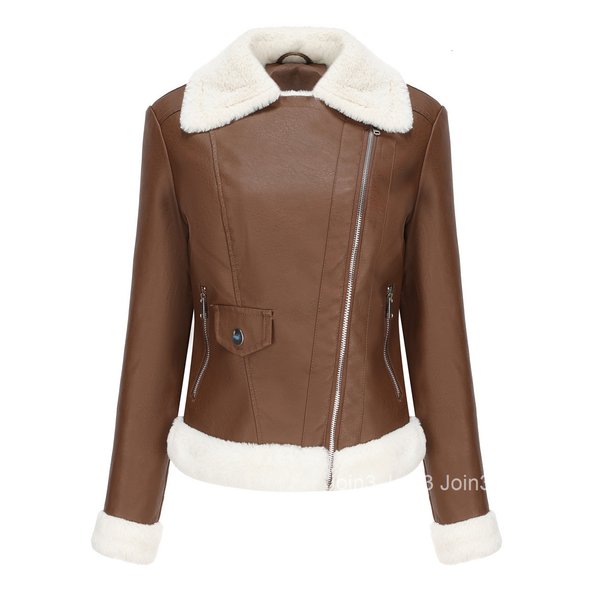 Fashion Jacket Autumn and Winter New Plush Leather Clothing Womens European Size Warm Long Sleeve Lapel Coat Casual Jacket