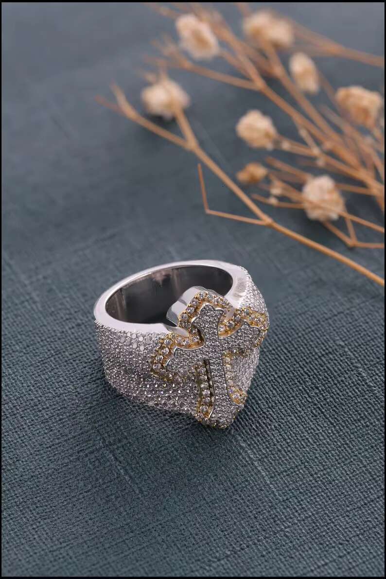 Jesus cross magic stick, cross, chilled moissanite ring, men's fashion jewelry