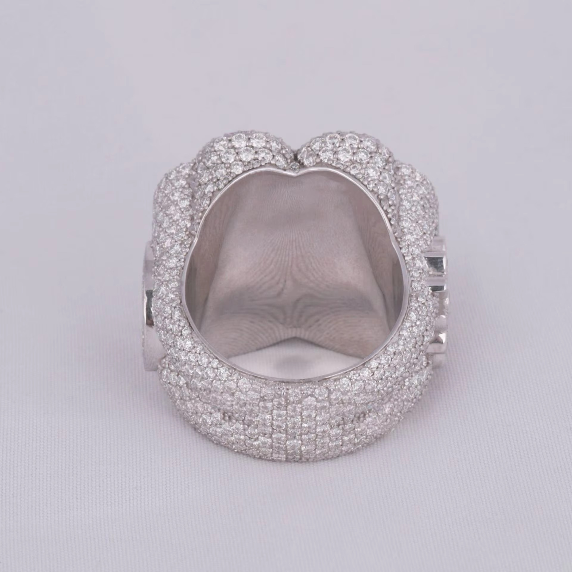 Custom Crafted Unisex 14K White Gold Moissanite Diamond Heavy Hip Hop Style Ring Round Cut Moissanite Ring for Men/Women