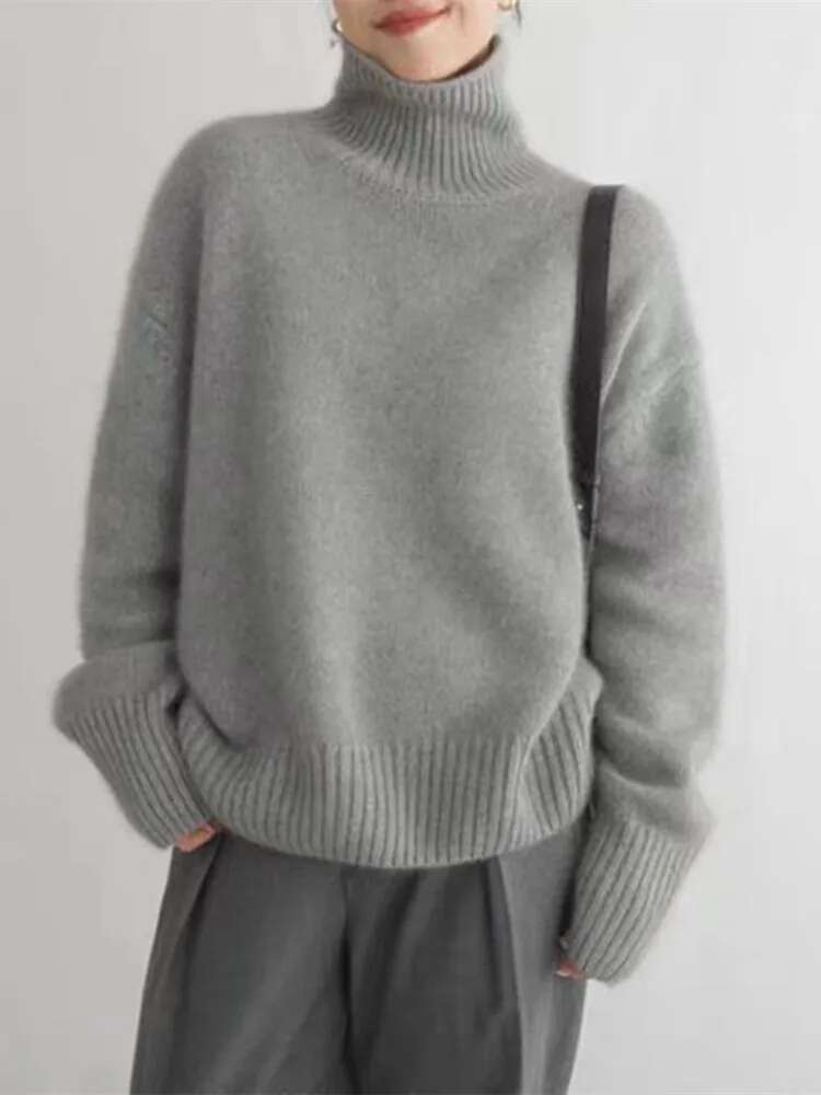 Turtleneck Cashmere Women 2023 Autumn/Winter New 100% Pure Wool Sweater Ladies Knitting Loose Large Size Pullover Female