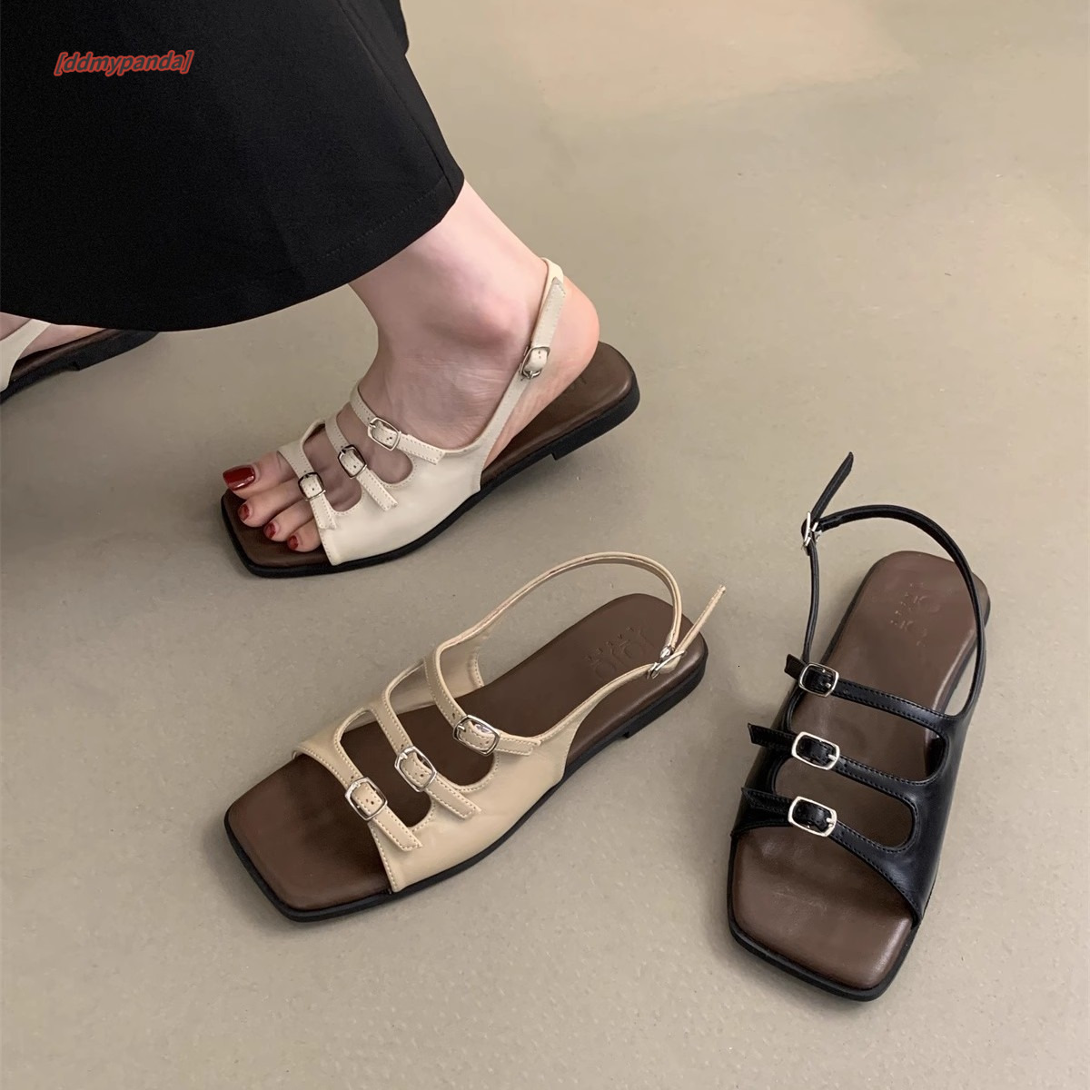 Fashion sandals for women's summer 2025 new French fairy style beach tourism soft flat Roman shoes ddmypanda