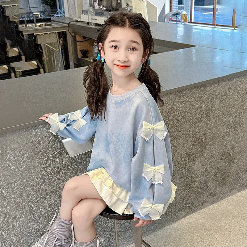 Ddmyshoesvip Girls Autumn Bow Hoodie New Mid Size Children S Stylish And Sweet Korean Casual Top
