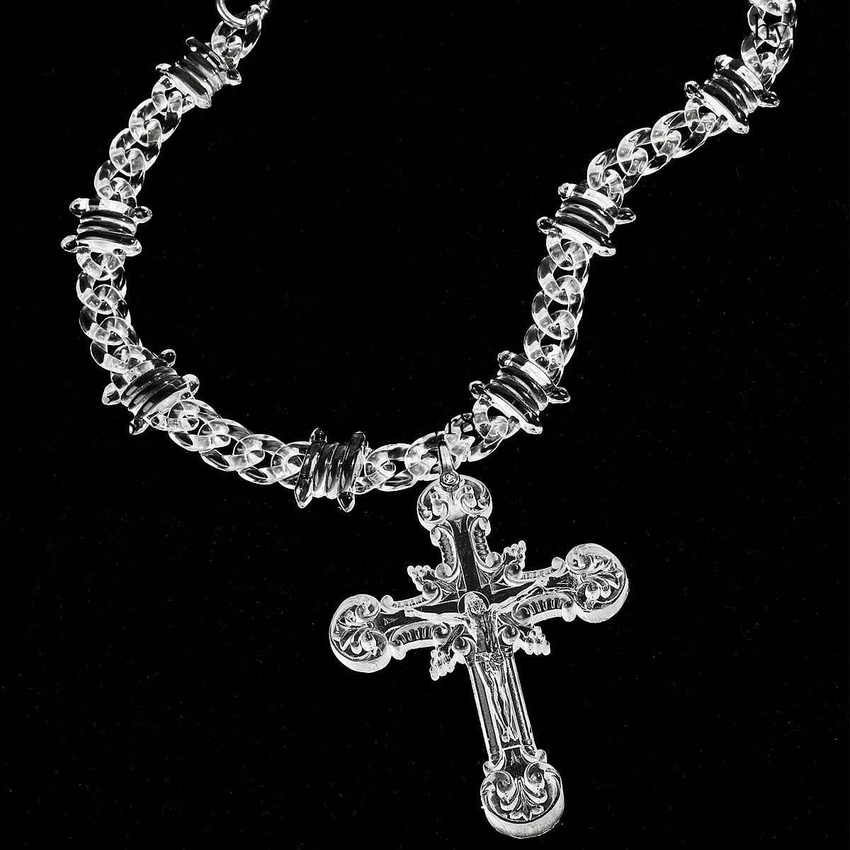 Transparent Acrylic Big Jesus Christ Cross Necklace Pendants Men Hip Hop Barbed Wire Cuban k Chain Choker Male Jewelry Gifts