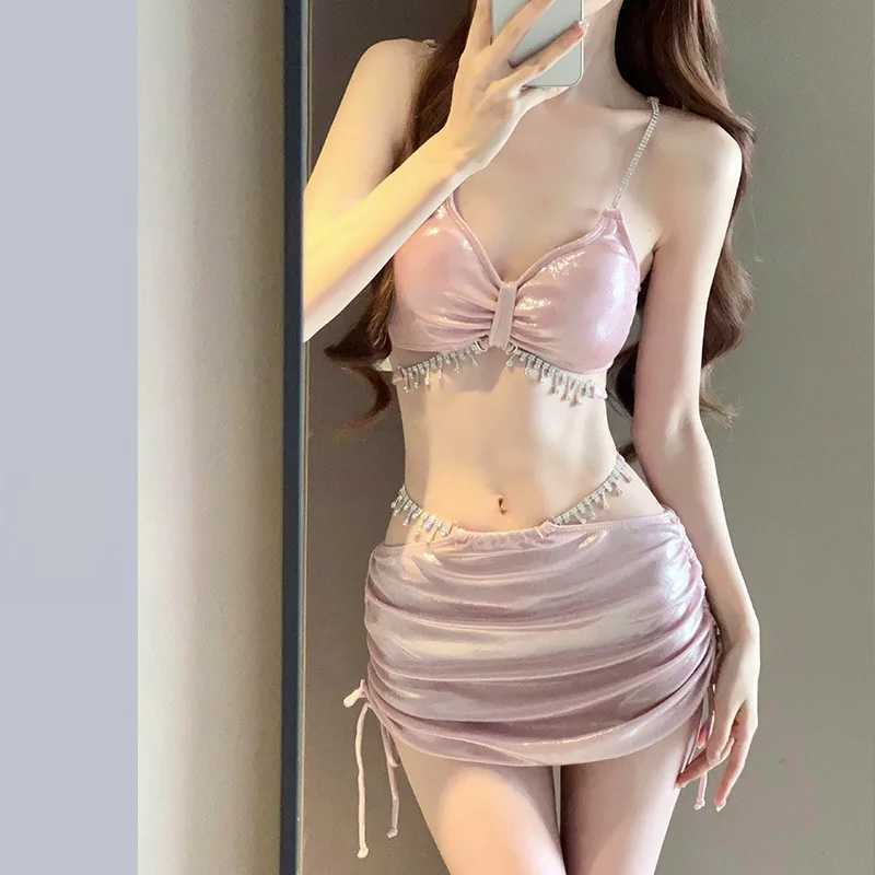 New Suspender Swimsuit for Womens Rhinestone Vacation Hot Spring Hot Spring Sexy Two-piece SetXJ250315