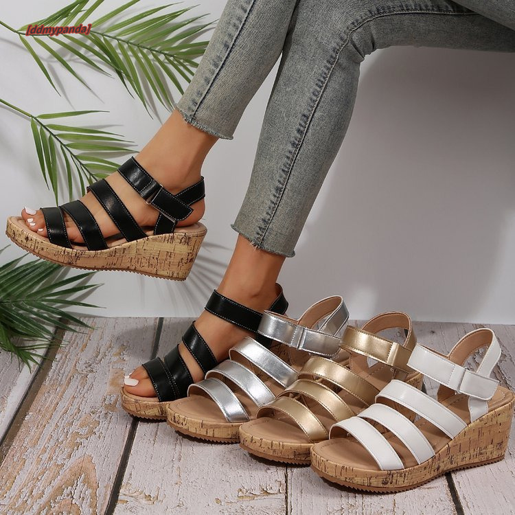 Large wedge for women in the summer of 2025, featuring a straight buckle strap and rubber heel, fashionable thick soled sandals ddmypanda