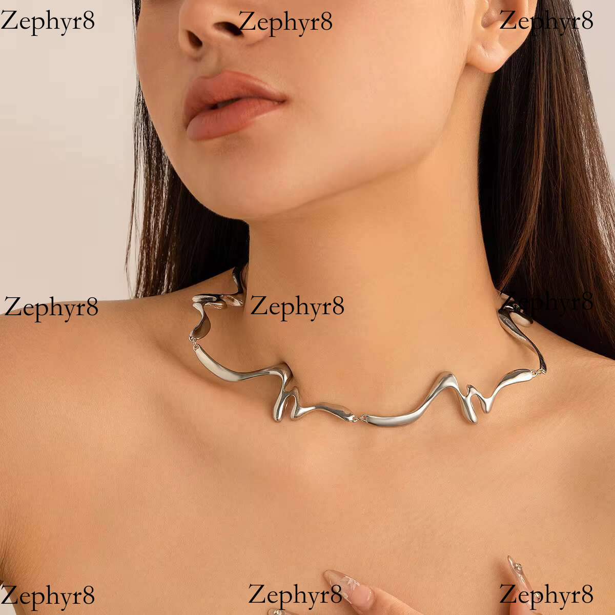 2025 New model Fanhua Fashion Jewelry Women's Metal Stripe Spiral Open Personalized Punk Snake Bone Necklace