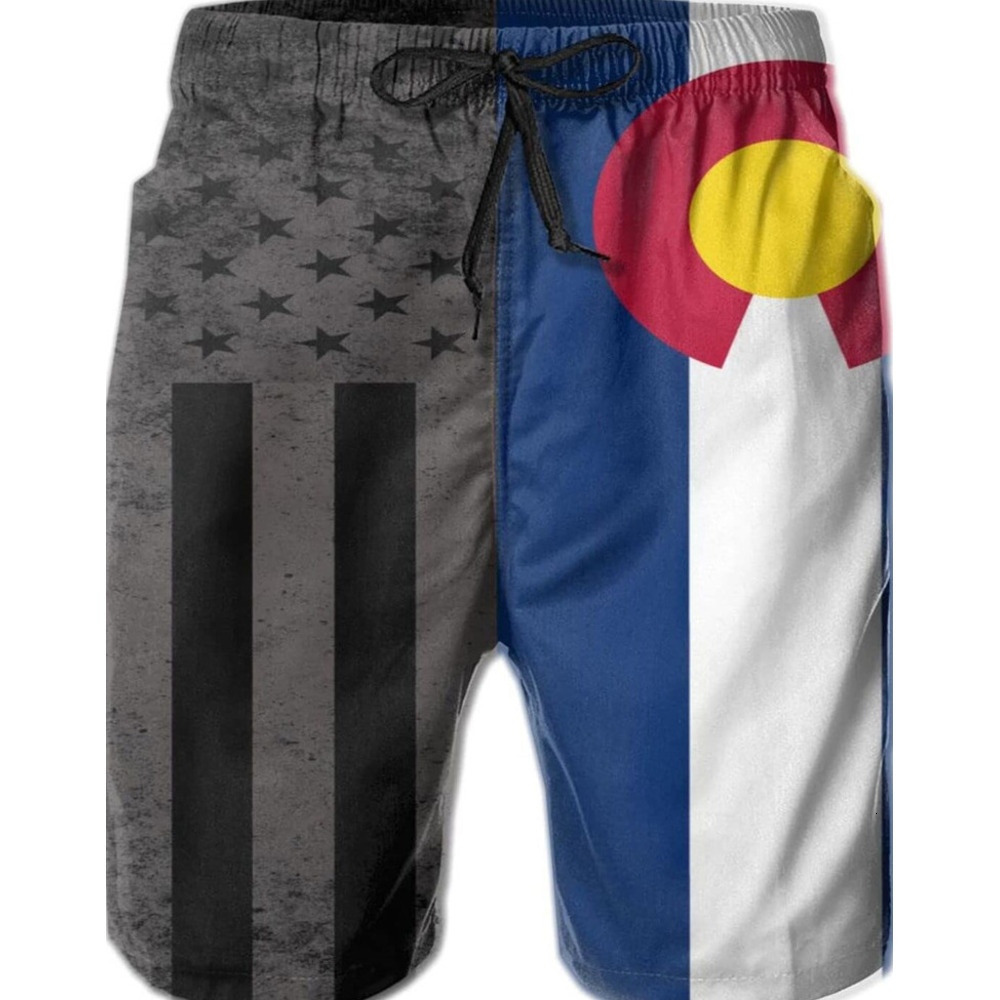 Mens American Colorado Flag Drawstring Casual Summer Beach Shorts printing