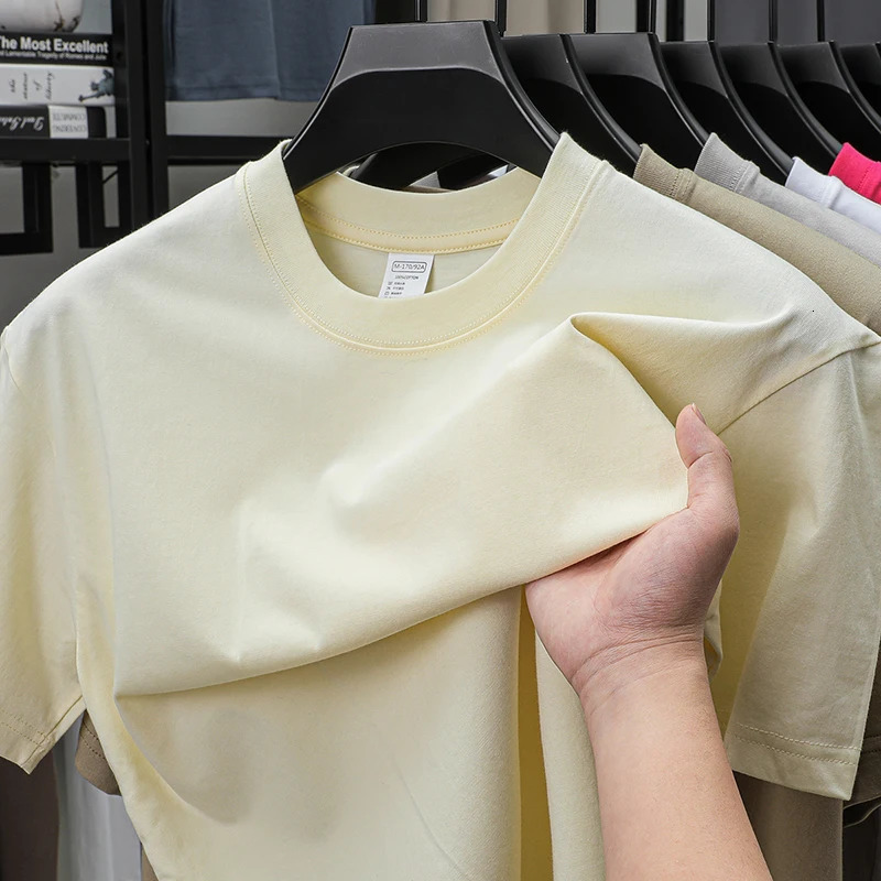 Summer mens pure cotton short sleeved T-shirt breathable sweatshirt skin friendly casual crew collar top of the line casual T-shirt 250314