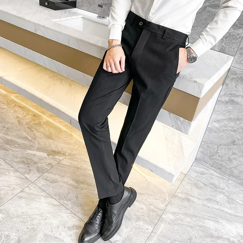 Burgundy Plaid mens suit pants business casual Asian sizes 2938 available in blue gray black striped 250313
