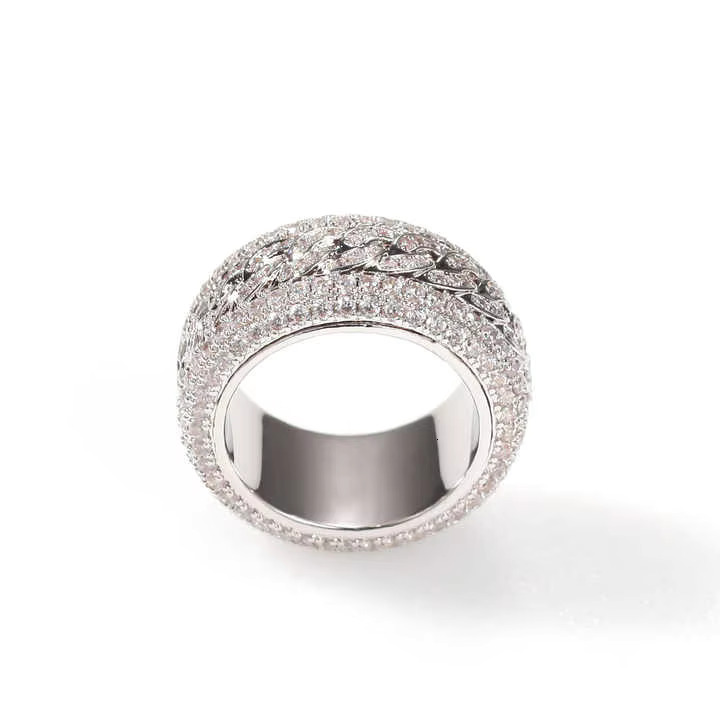 Moissanite Diamond Ring Gold Bling Hip Hop Iced Out Finger Ring Cuban Link Chain 11mm Exaggerated Band Ring for Women Men