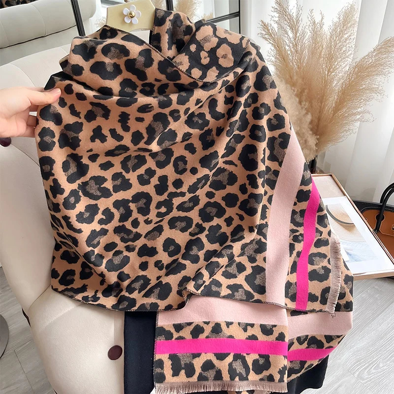 leopard print winter cashmere scarf for womens warm Pashmina shawl bag womens thick blanket soft Bufanda Foulard 250314