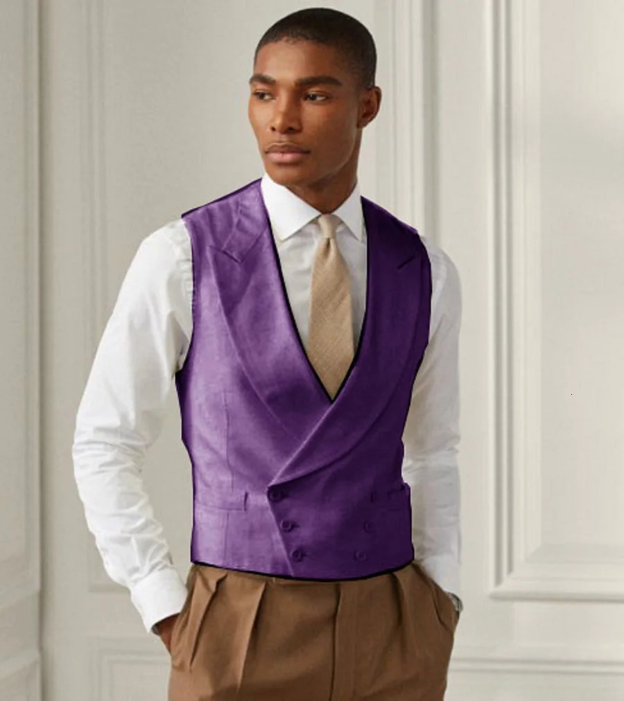 Mens Vest Lapel Double Breasted Slim Fit Solid Color Sleeveless Jacket Mens Tank Top Summer Wedding Evening Ball Formal Dress 250310