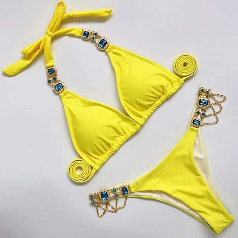 Licou metal chains rhinestone diamond bikini women swimsuit swimsuit for women two-piece bikini set brazilian swimsuit bath