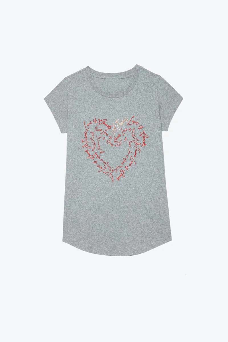 New French Niche ZV Letter Love Print Hot Stamping Cotton Women's Round Neck Short Sleeved T-Shirt