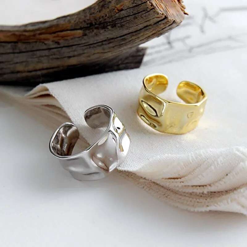 Vintage Irregular Pleated Wide Opening Ring For Women Fashion Geometric Gold Sier Color Punk Adjustable Rings Jewelry Gifts