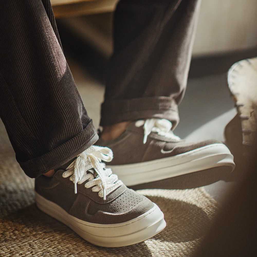 Maden retro leather shoes mens low top fashionable shoes thick sole casual version increased height green board shoes Y250315
