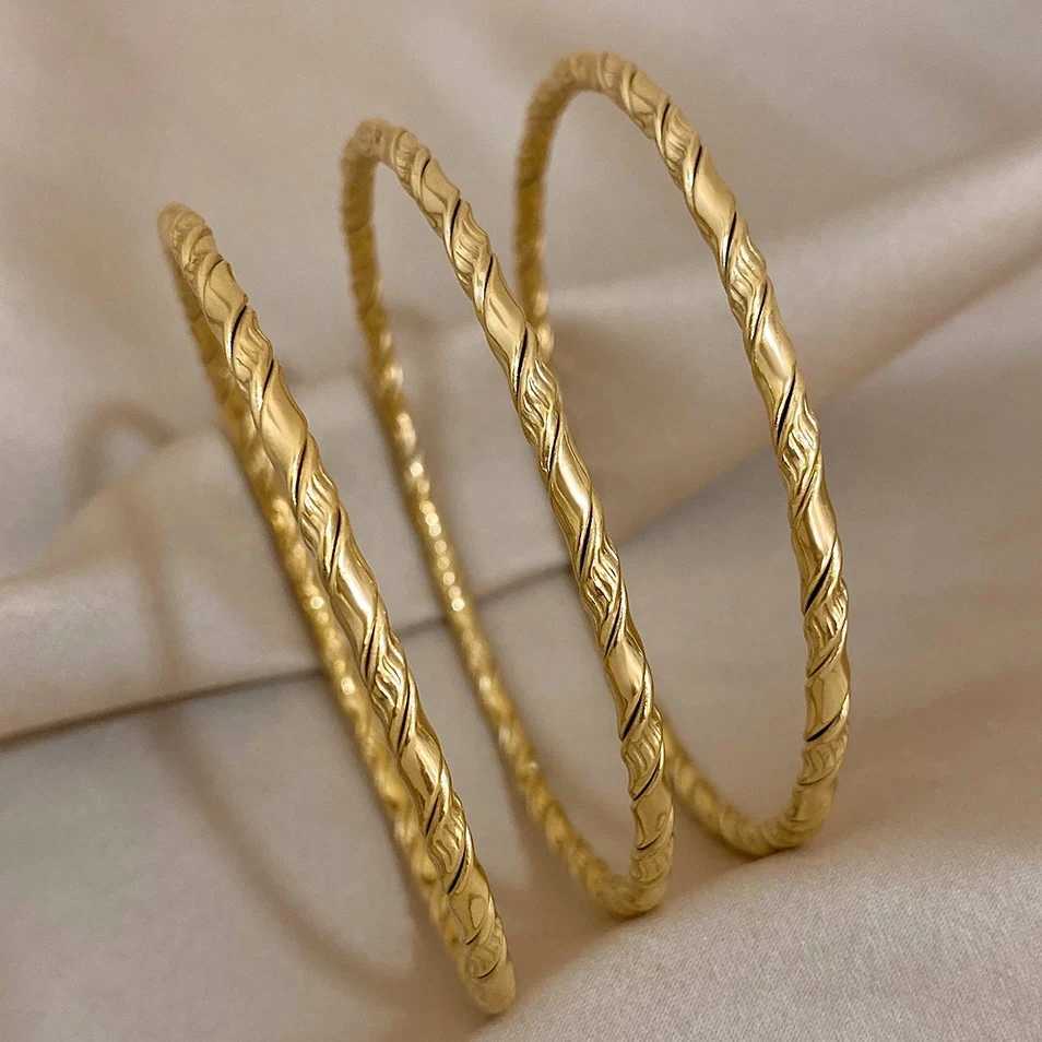 DODOHAO 3pcs Twist 18K Gold Plated Stainl Steel Bracelets for Women Chic Classic Tibetan Buddha Bracelet Stacked Mens BangleXJ250315