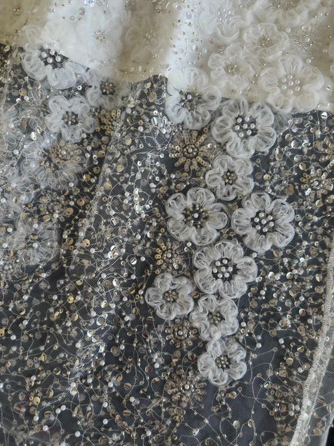 Unique White Lace Beaded Sequins High Waist Skirt Women's Trend
