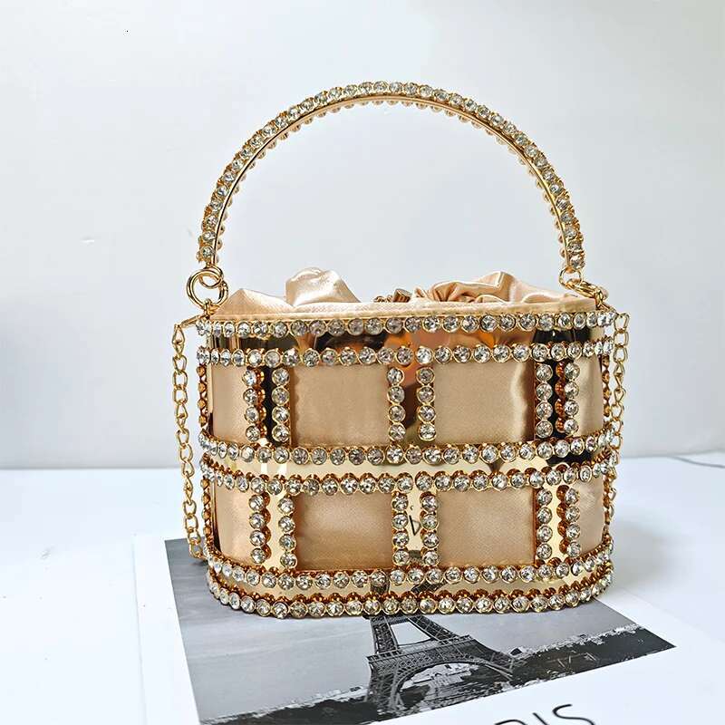 JIOMAY Women Ladies Evening Wedding Purse Rhie Clutch Designer Handbag Metal Bucket Tote Bag