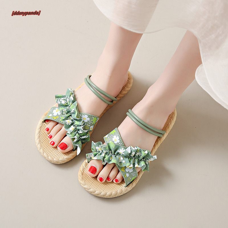 New floral slippers women, versatile for summer wear, women's flat bottomed non slip female student fashion sandals, beach shoes ddmypanda