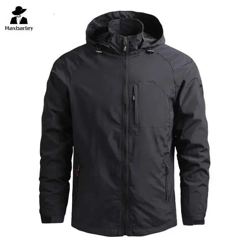 Spring mens waterproof jacket plus size windproof vest breathable fishing camping Gorpcore hooded clothing 250312