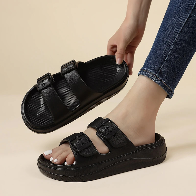 Soft Sole Eva Cloud Slippers Women 2024 Summer Double Buckle Pillow Sandals Woman Slides Flat Heels Non Slip Home Flip Flops250314bj