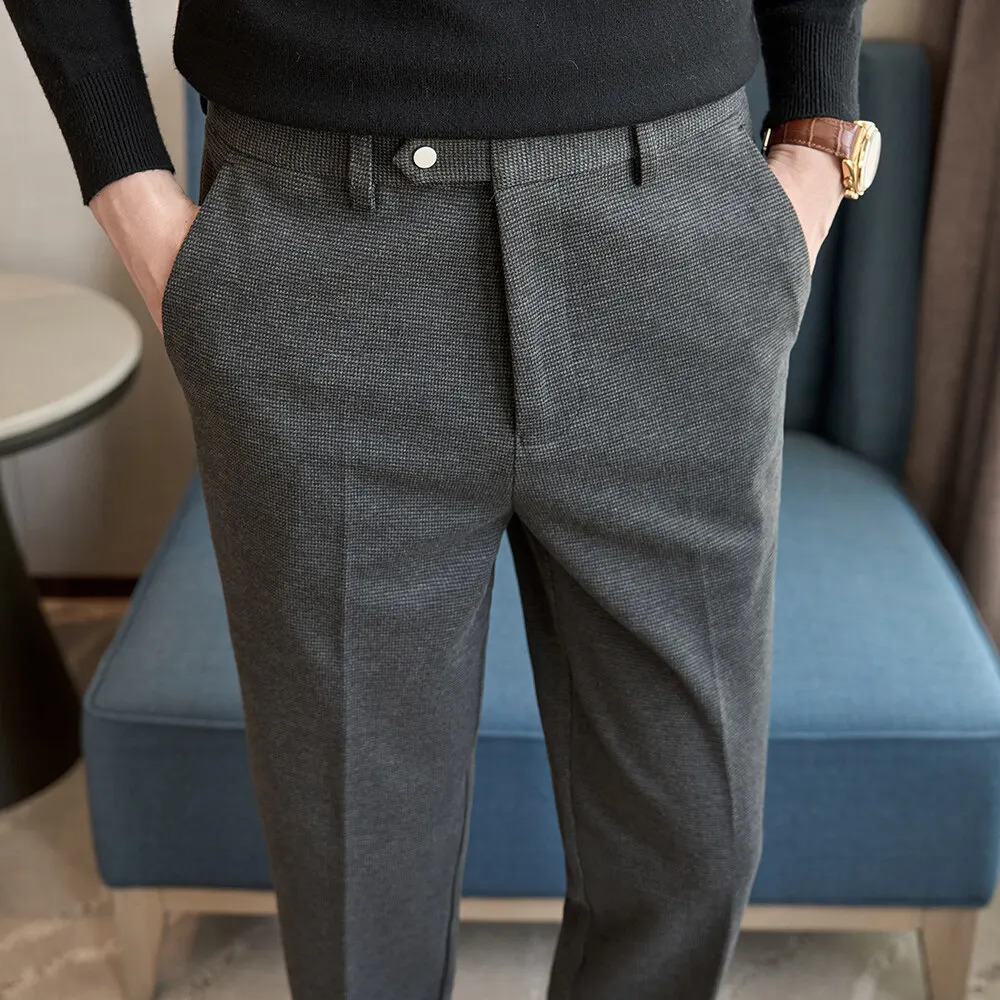 Autumn and Winter Wheat Grain Woolen Thick Khaki Trousers for Men Coffee Color Fashionable Versatile Mens Casual Pants 250313