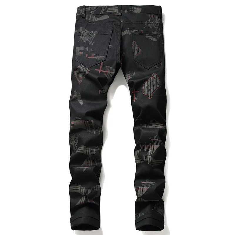 New Fashion Spring Autumn Mens 3D Printed Jeans Pantalon Hombre Black White Nightclubs Young Skinny Biker Denim TrousersT250315