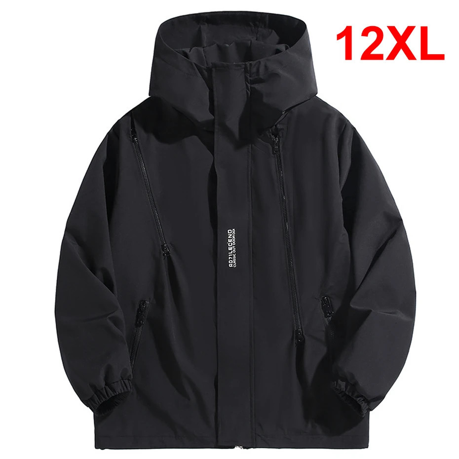 10XL 12XL Plus size windproof mens waterproof jacket solid color black windproof jacket mens plus size outdoor jacket 250312
