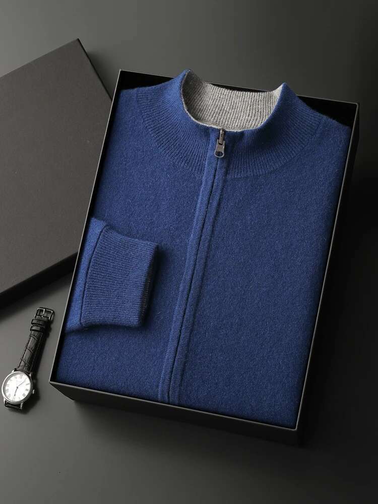 Yoyoselect Men 100% Cashmere Sweatercoat Autumn Winter Double Side Wear Cardigan Casual Smart Coat Knitwear Zipper Tops