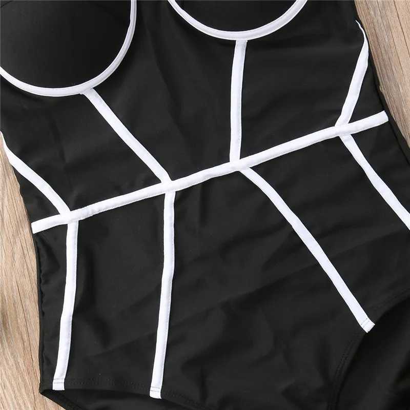 Strapss Push Up One Piece Swimsuit Women Black Patchwork Body Swimwear Bodysuit Summer Lady Holiday Beachwear SwimsuitsXJ250315