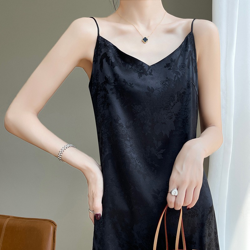 CL2185 Silk suspender dress for women Spring and Summer V-neck acetate jacquard skirt slim satin vest