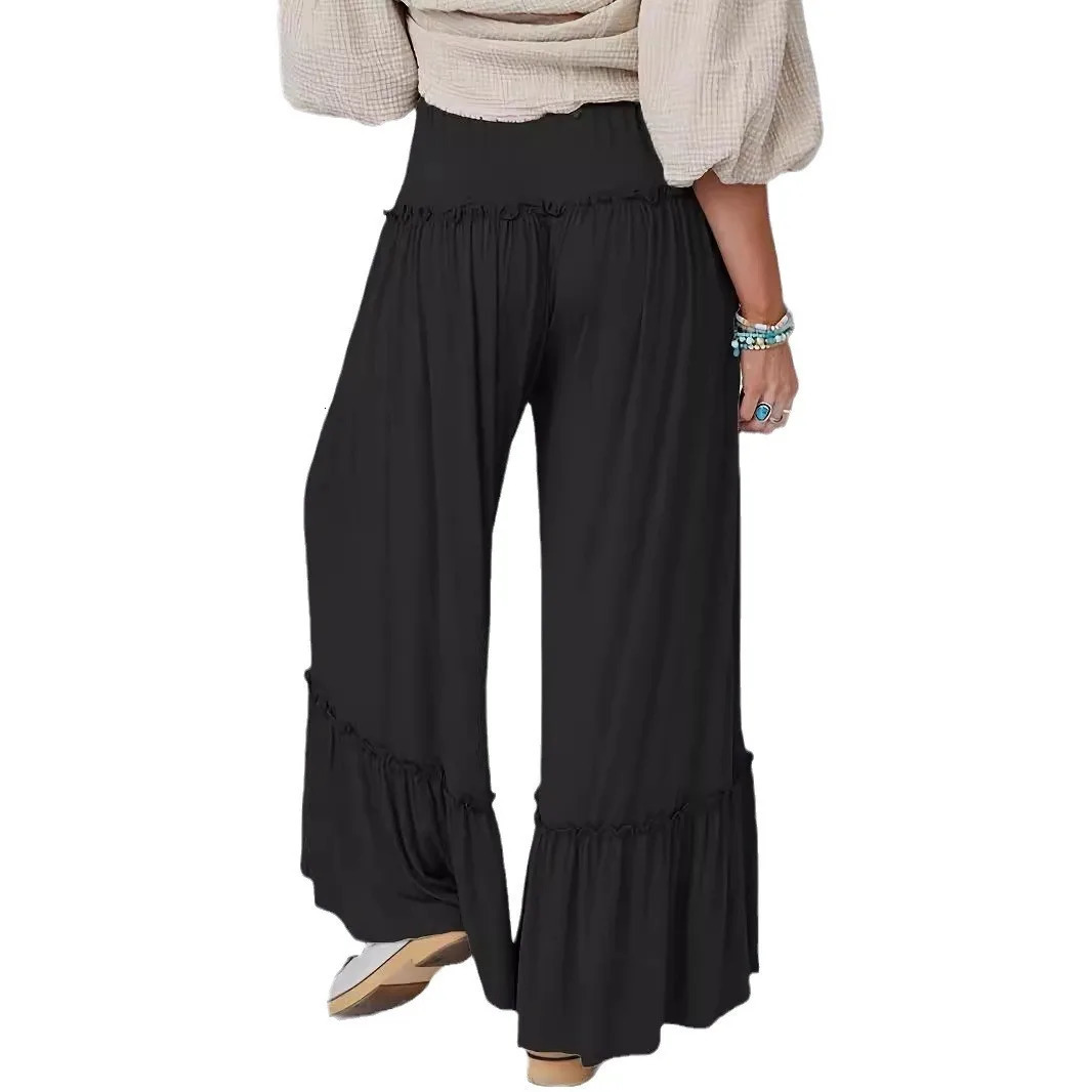 Solid color high waisted casual pants thin and wide legged suitable for women 250312